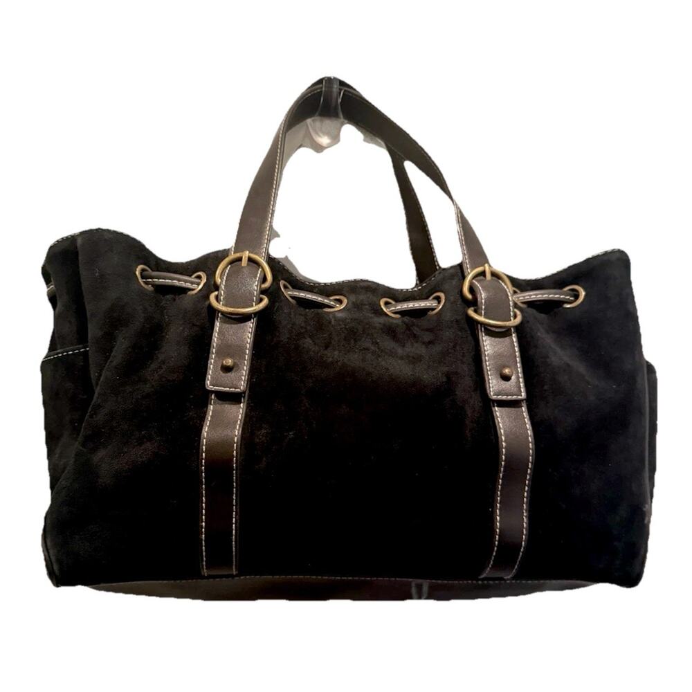 Mondani Black Suede Leather Drawstring Shoulder Bag – Vintage Quiet Luxury